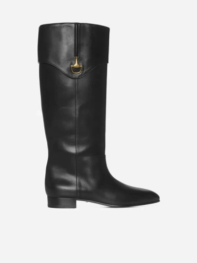 Shop Gucci Half Horsebit Leather Boots In Black