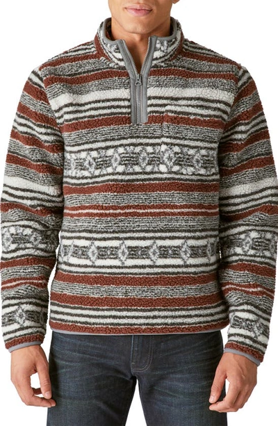 Shop Lucky Brand Southwestern Print High Pile Fleece Utility Mock Neck Sweatshirt In Brown Multi
