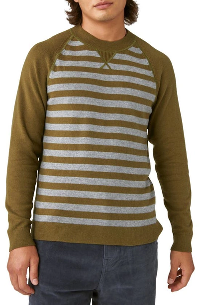 Shop Lucky Brand Cloud Soft Stripe Raglan Sweater In Dark Olive Combo