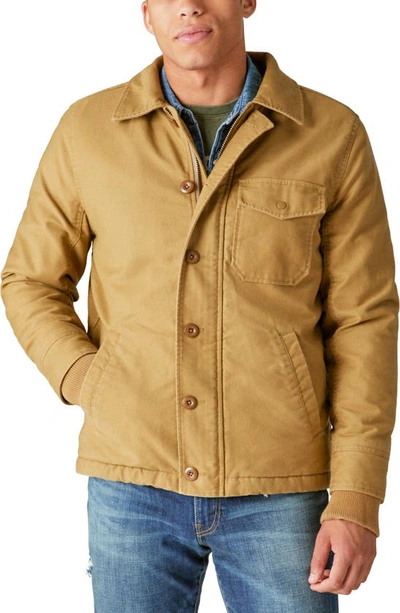Shop Lucky Brand Faux Shearling Lined Deck Jacket In Khaki