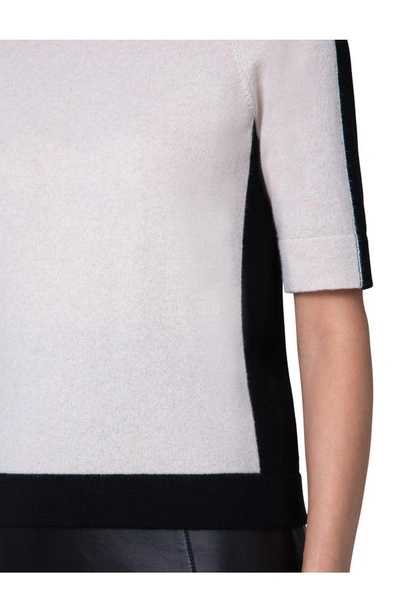 Shop Akris Colorblock Short Sleeve Cashmere Sweater In 933 Greige-black