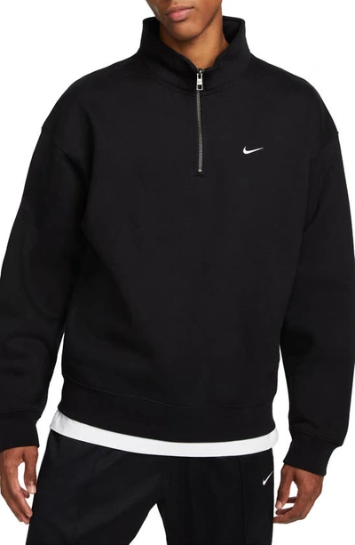 Shop Nike Solo Swoosh Oversize Quarter Zip Sweatshirt In Black/ White