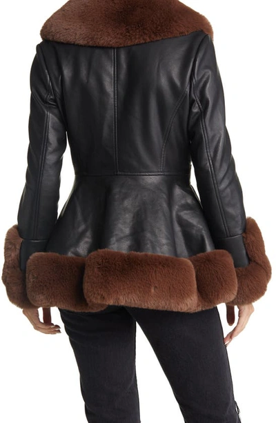 Azalea Wang Faux Leather & Faux Fur Belted Coat In Black