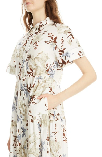 Shop Erdem Helena Tropical Floral Tiered Cotton Poplin Shirtdress In Tropical Bloom White