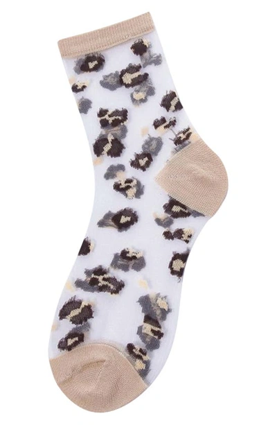 High Heel Jungle Leopard Print Sheer Quarter Crew Socks In Leopard