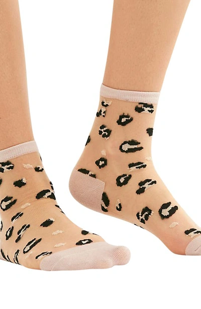 High Heel Jungle Leopard Print Sheer Quarter Crew Socks In Leopard