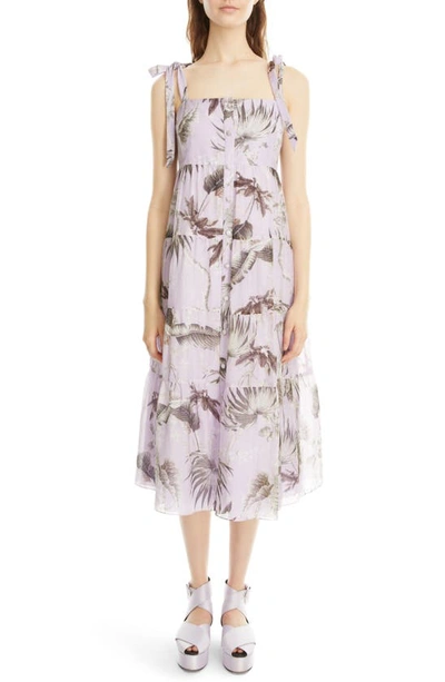 Shop Erdem Georgiana Palm Print Cotton & Silk Poplin Midi Dress In Wild Palm Lilac