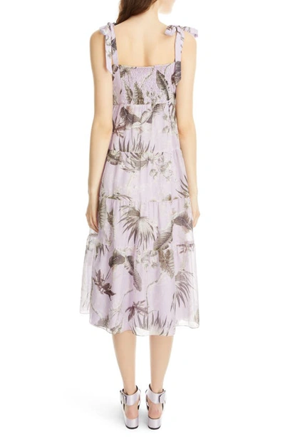 Shop Erdem Georgiana Palm Print Cotton & Silk Poplin Midi Dress In Wild Palm Lilac