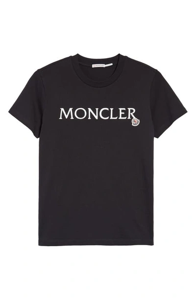 Shop Moncler Logo Embroidered T-shirt In Black