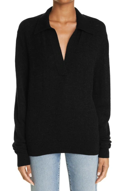 Shop Khaite Jo Stretch Cashmere Polo Sweater In Black