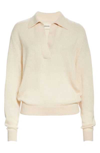 Shop Khaite Jo Stretch Cashmere Polo Sweater In Custard