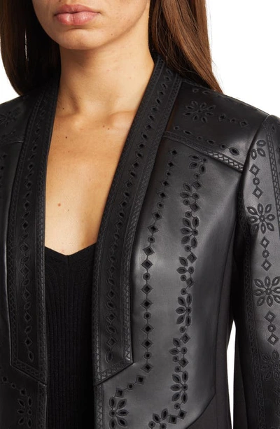 Shop Kobi Halperin Wanda Eyelet Detail Mixed Media Faux Leather Jacket In Black