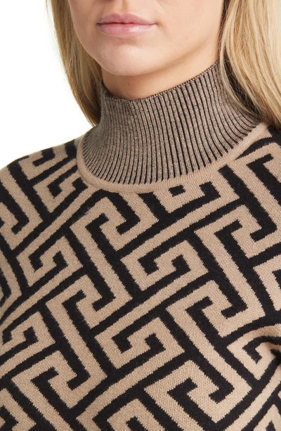 Shop Vero Moda Maria Geo Print Long Sleeve Sweater Dress In Black Pattern W Silver Mink
