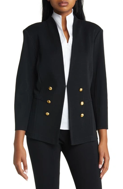 Ming Wang Faux Double Breasted Knit Blazer In Black