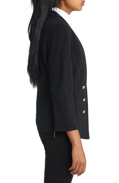 Ming Wang Faux Double Breasted Knit Blazer In Black