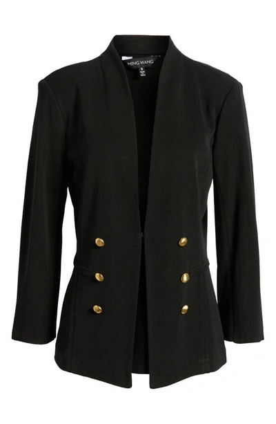 Ming Wang Faux Double Breasted Knit Blazer In Black