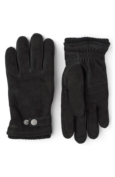 Shop Hestra Bergvik Leather Gloves In Black