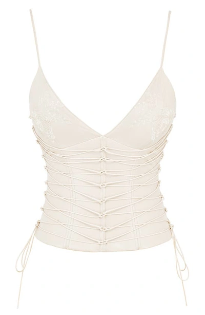 Shop House Of Cb Antonella Lace-up Faux Leather Corset In Off-white