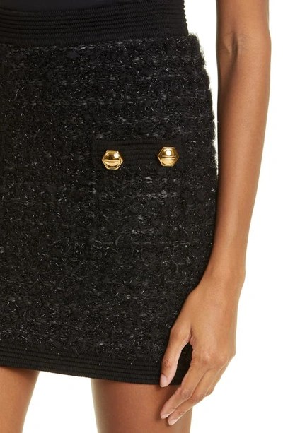 Shop Balmain Rib Trim Tweed Skirt In Black