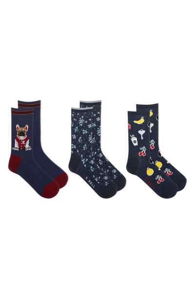 Shop K. Bell Socks 3-pack French Bulldog Assorted Crew Socks In Nvast