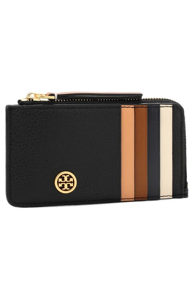 Shop Tory Burch Robinson Pebbled Leather Card Case In Black