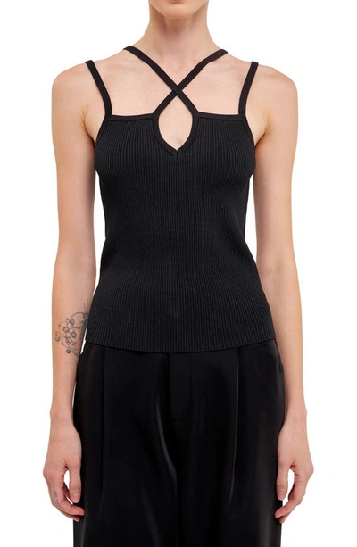 Endless Rose Cross Strap Rib Tank In Black