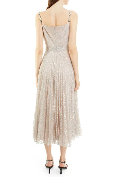 Shop Erdem Dorinda Metallic Lace Pleated Midi Dress In Sandstone