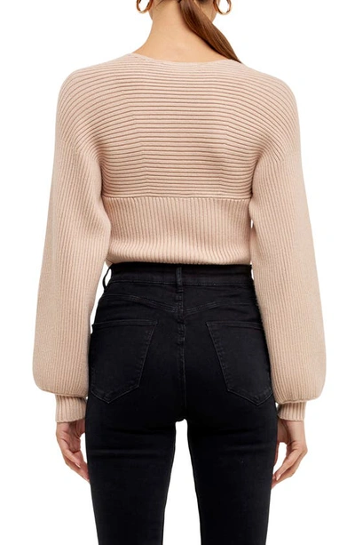 Shop Endless Rose Ribbed Bishop Sleeve Top In Beige