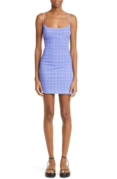Shop Miaou Anya Plaid Stretch Recycled Polyester Minidress In Baby Periwinkle Plaid