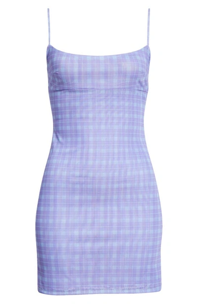 Shop Miaou Anya Plaid Stretch Recycled Polyester Minidress In Baby Periwinkle Plaid