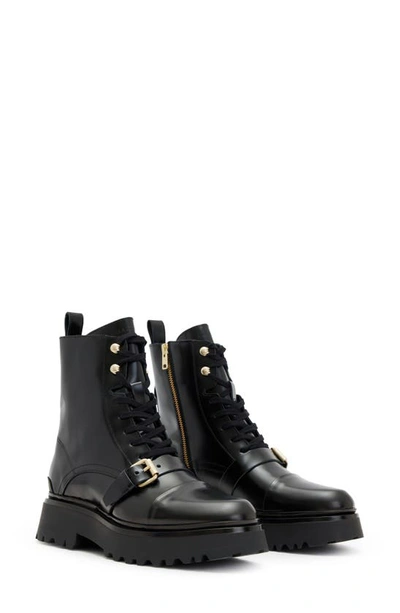 Shop Allsaints Stellar Cap Toe Combat Boot In Black/ Warm Brass