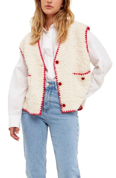 English Factory Faux Shearling Vest In Ivory
