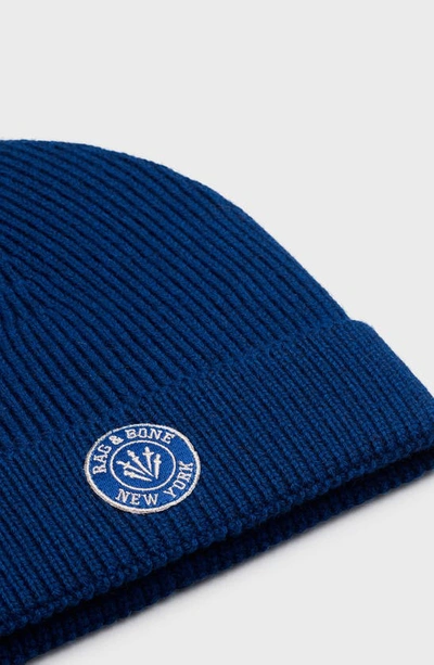 Rag & Bone Charlie Logo Patch Wool Blend Beanie In Blue