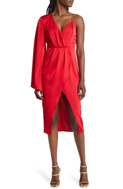 Shop Area Stars Asymmetric Satin Cocktail Dress In Red