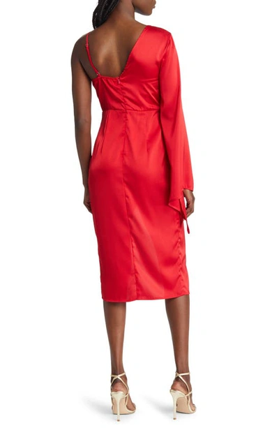 Shop Area Stars Asymmetric Satin Cocktail Dress In Red