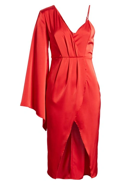 Shop Area Stars Asymmetric Satin Cocktail Dress In Red