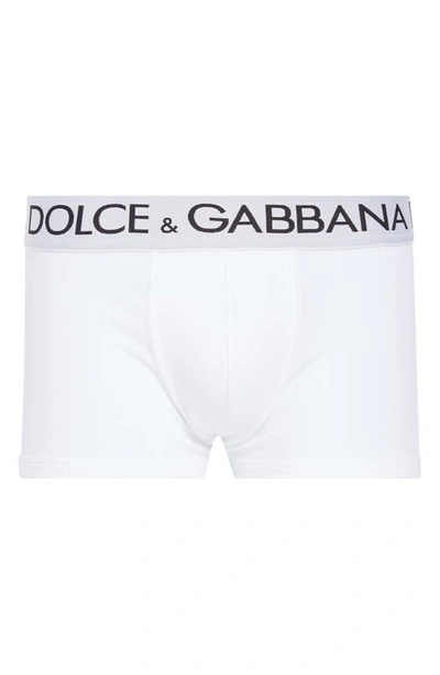 Shop Dolce & Gabbana Logo Band Stretch Cotton Boxer Briefs In Optical White