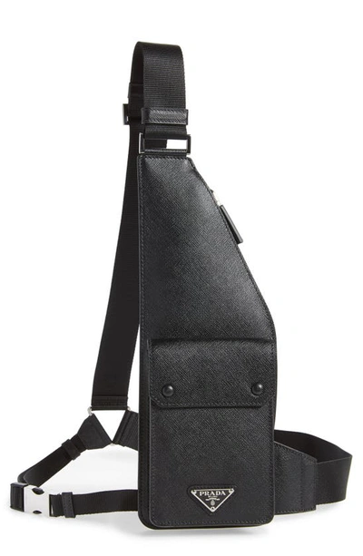 Shop Prada Travel Saffiano Leather Crossbody Bag In Black