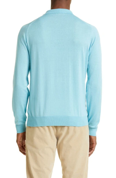 Shop John Smedley Puck Cotton Polo Sweater In Blue Spring