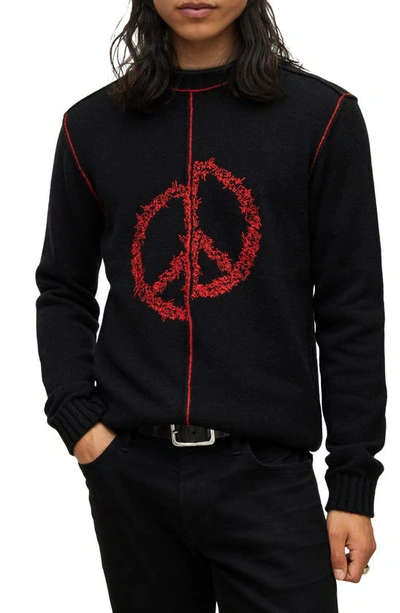 Shop John Varvatos Wythe Off Kilter Peace Sign Lambswool Blend Mock Neck Sweater In Black