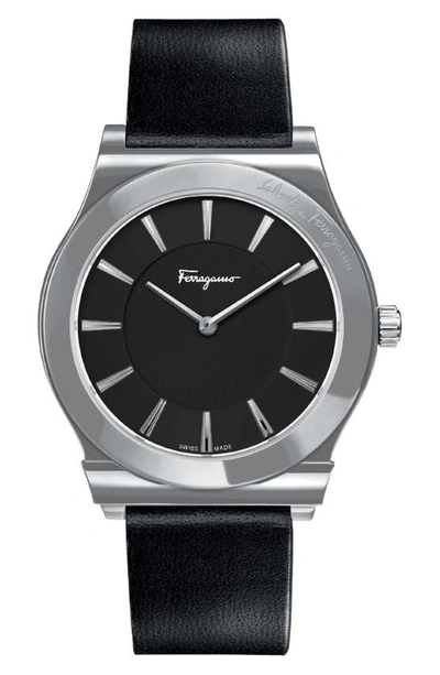 Shop Ferragamo 1898 Slim Leather Strap Watch, 41mm In Stainless Steel