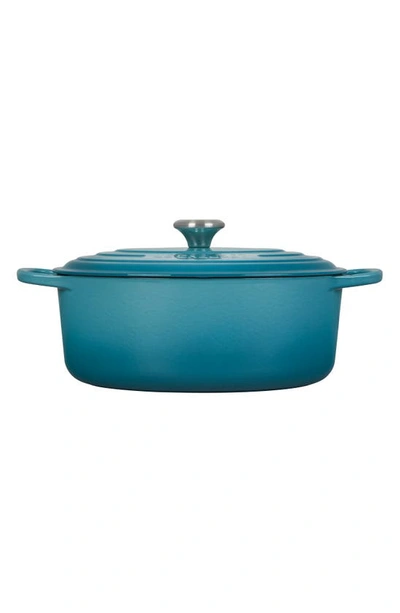 Shop Le Creuset Signature 6.75-quart Oval Enamel Cast Iron French/dutch Oven With Lid In Caribbean