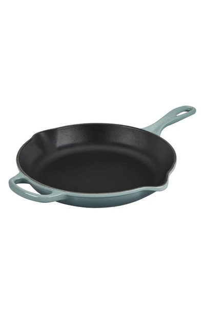 Shop Le Creuset Signature Handle Enamel 11 3/4 Inch Cast Iron Skillet In Sea Salt