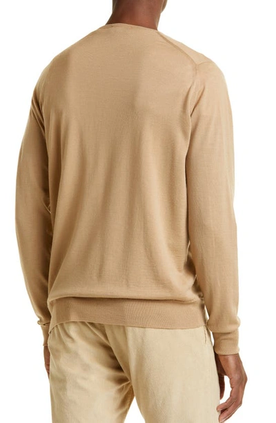 Shop John Smedley Bobby V-neck Merino Wool Sweater In Light Camel