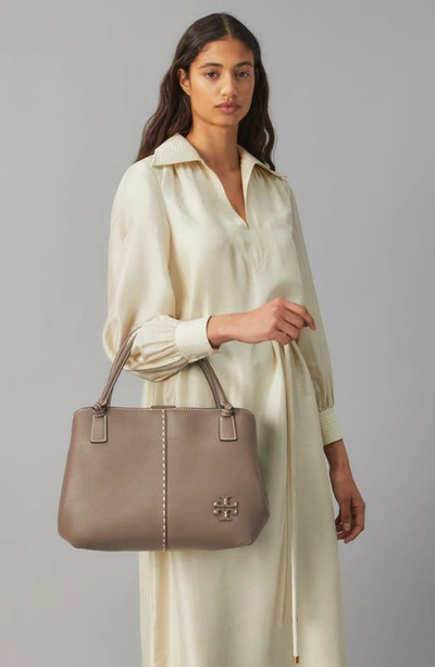 Shop Tory Burch Mcgraw Leather Satchel In Silver Maple