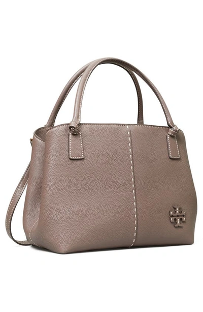 Shop Tory Burch Mcgraw Leather Satchel In Silver Maple