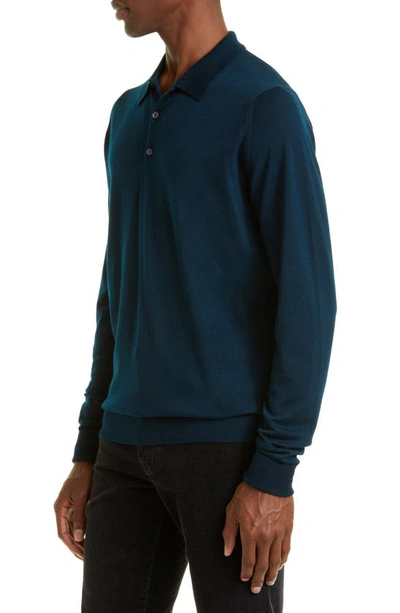 John Smedley Cotswold Wool Polo Sweater In Orion Green