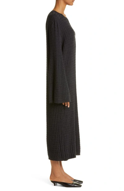 Shop Totême Cable Knit Long Sleeve Wool Sweater Dress In Dark Grey Melange