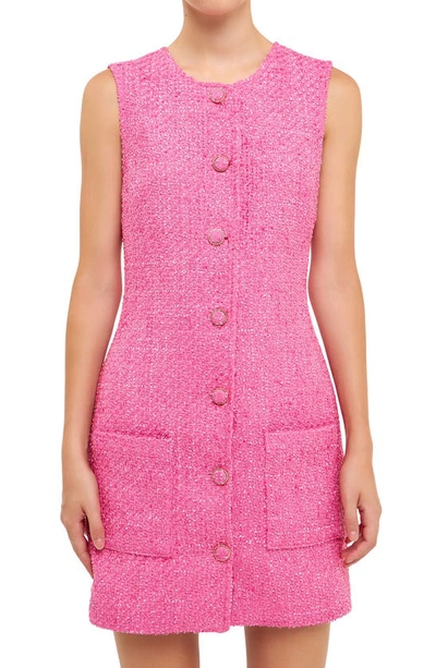 Shop Endless Rose Sleeveless Tweed Minidress In Berry