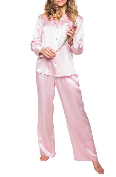Petite Plume Straight-leg Mulberry Silk Pajama Set In Pink